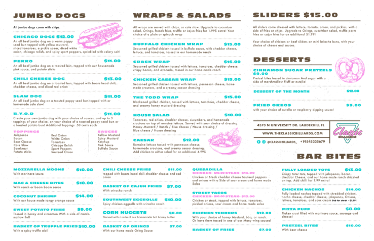 Classic Billiards menu page 2
