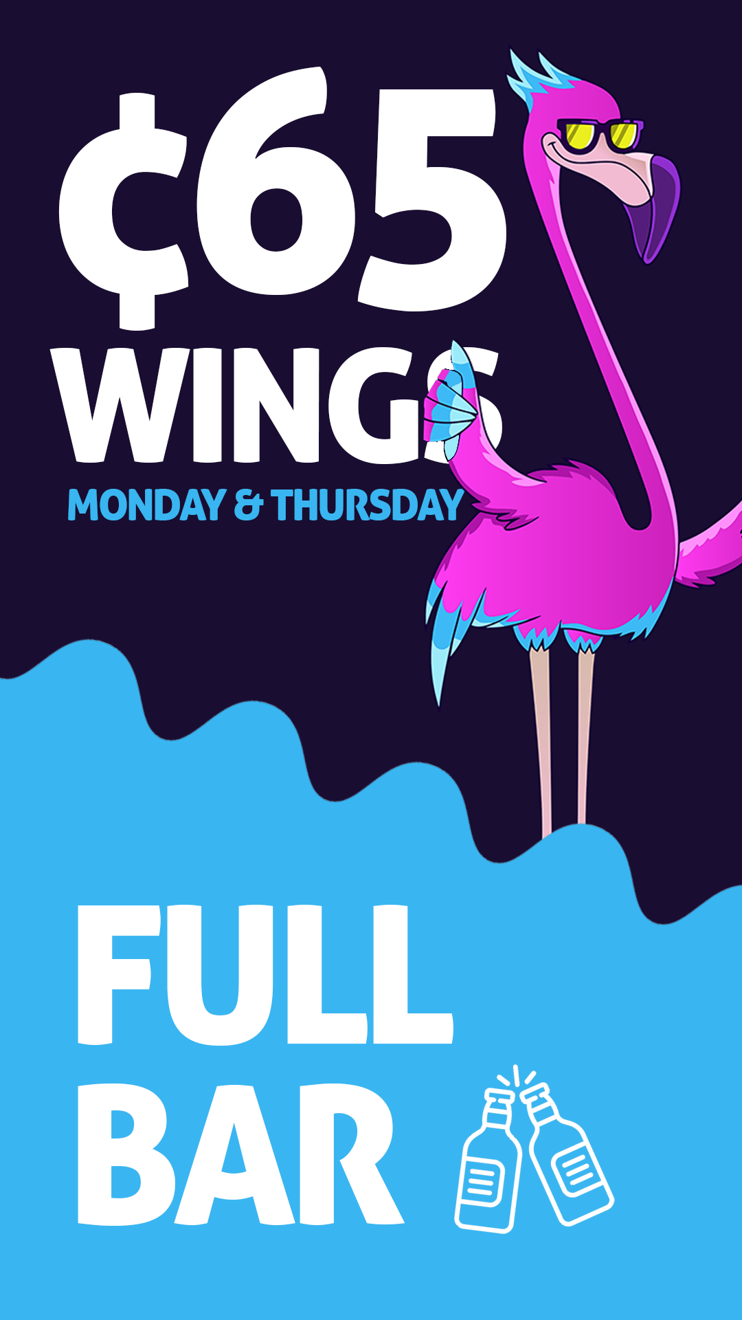 65 cent wings Monday and Thursday and full bar at Classic Billiards